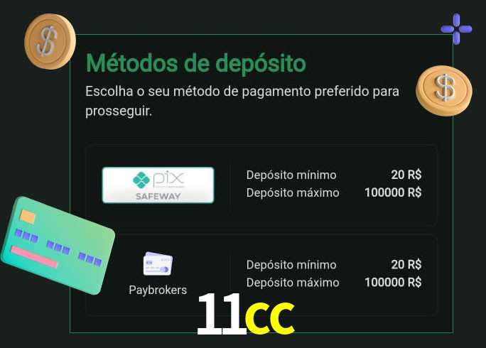 O cassino 11cc oferece uma grande variedade de métodos de pagamento